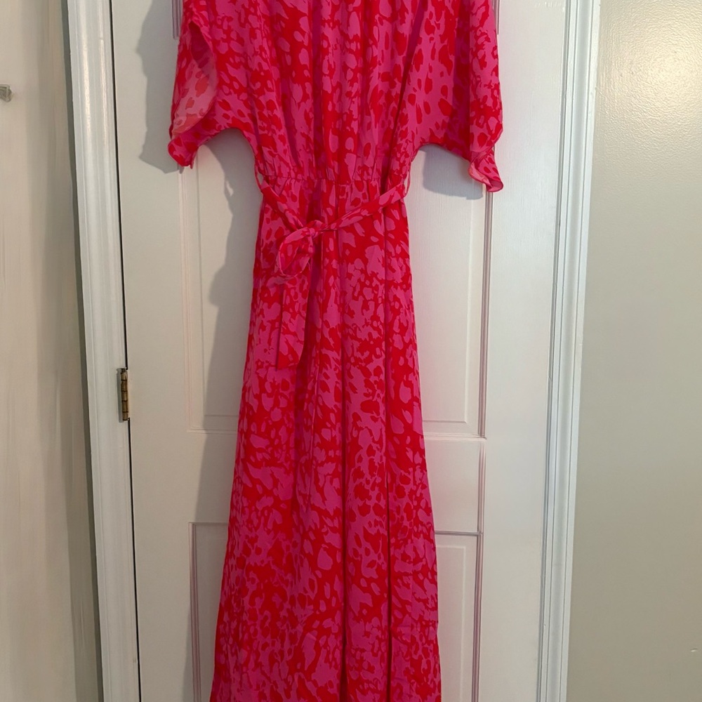 Pink V-Neck Short Sleeve Wrap Pantsuit for Weddings